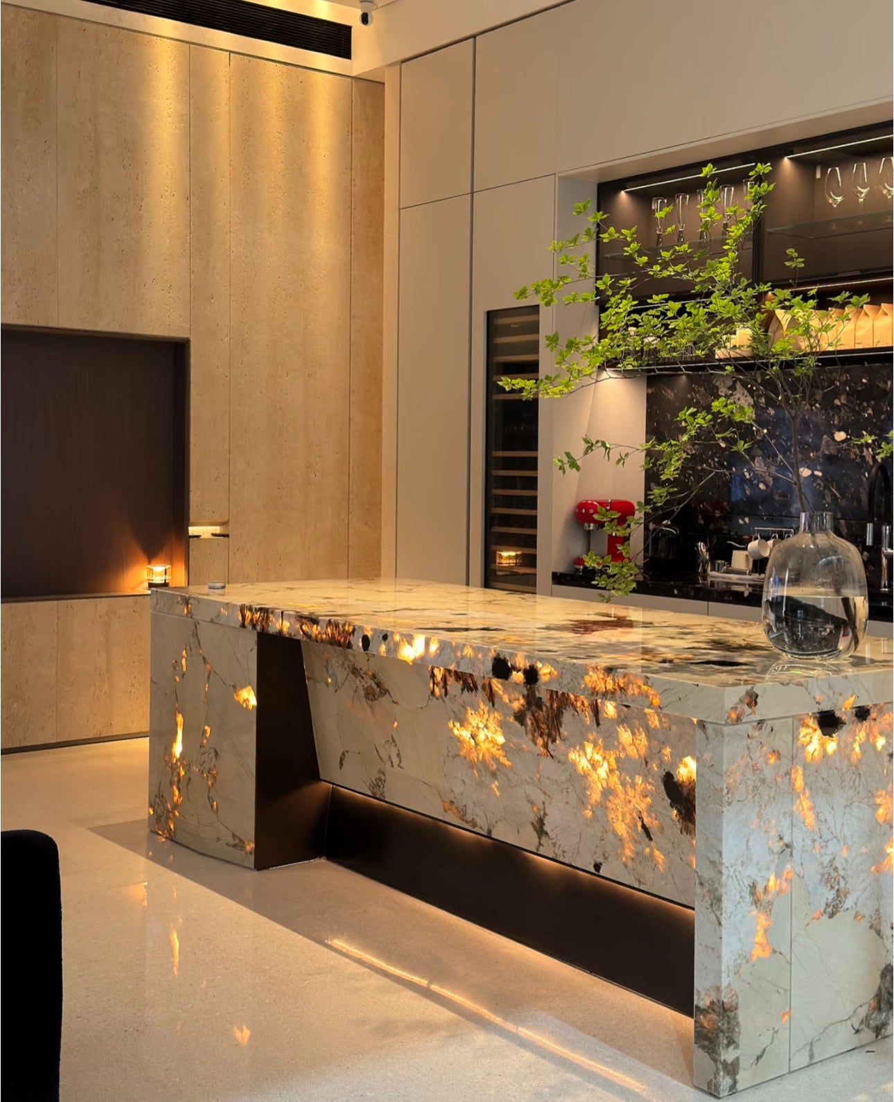Luxury stone slab high-grade island with glowing interior
