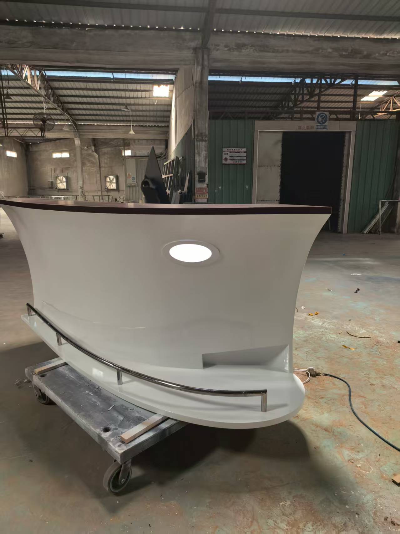 Illuminated cocktail bar table Corian artificial stone boat-shaped bar
