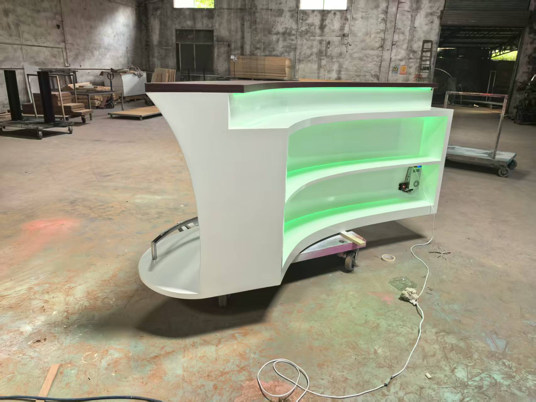 Illuminated cocktail bar table Corian artificial stone boat-shaped bar