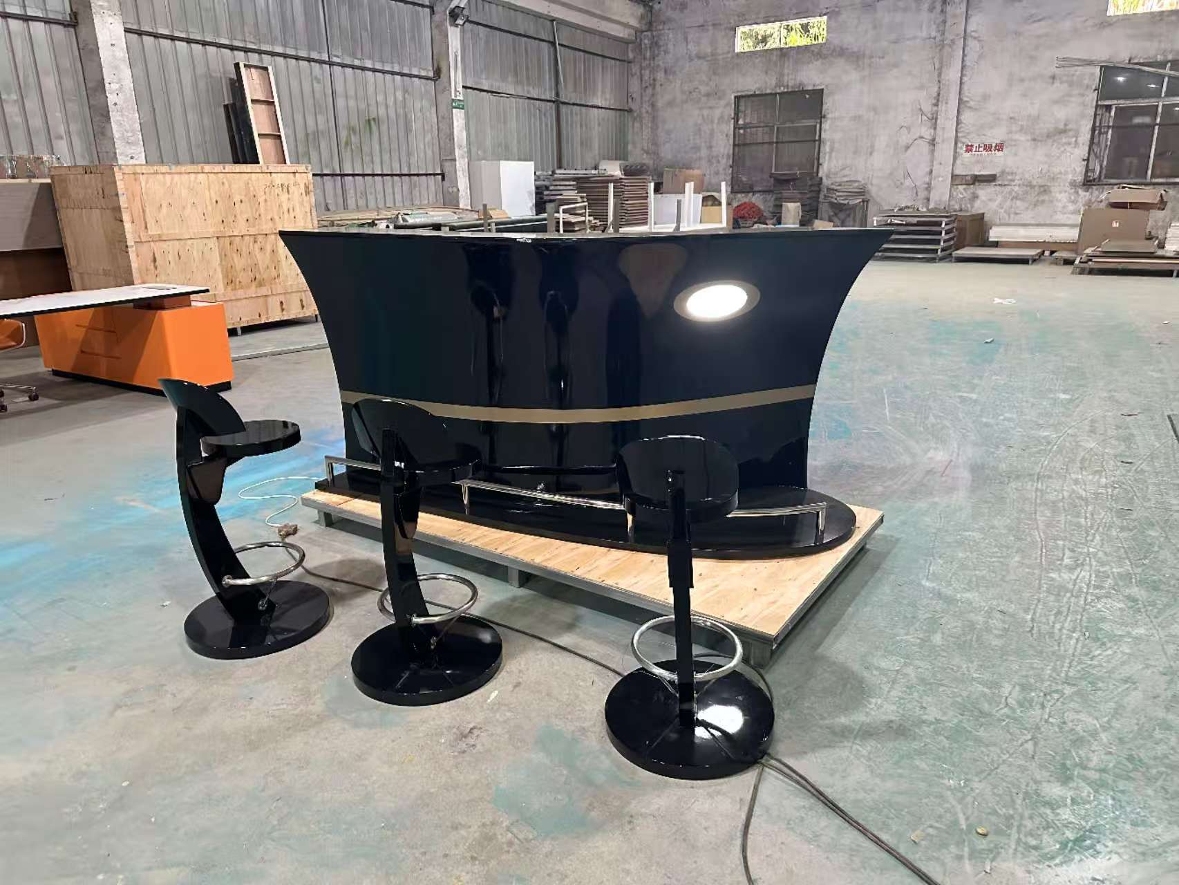 LED black bar furniture finished restaurant bar boat shape