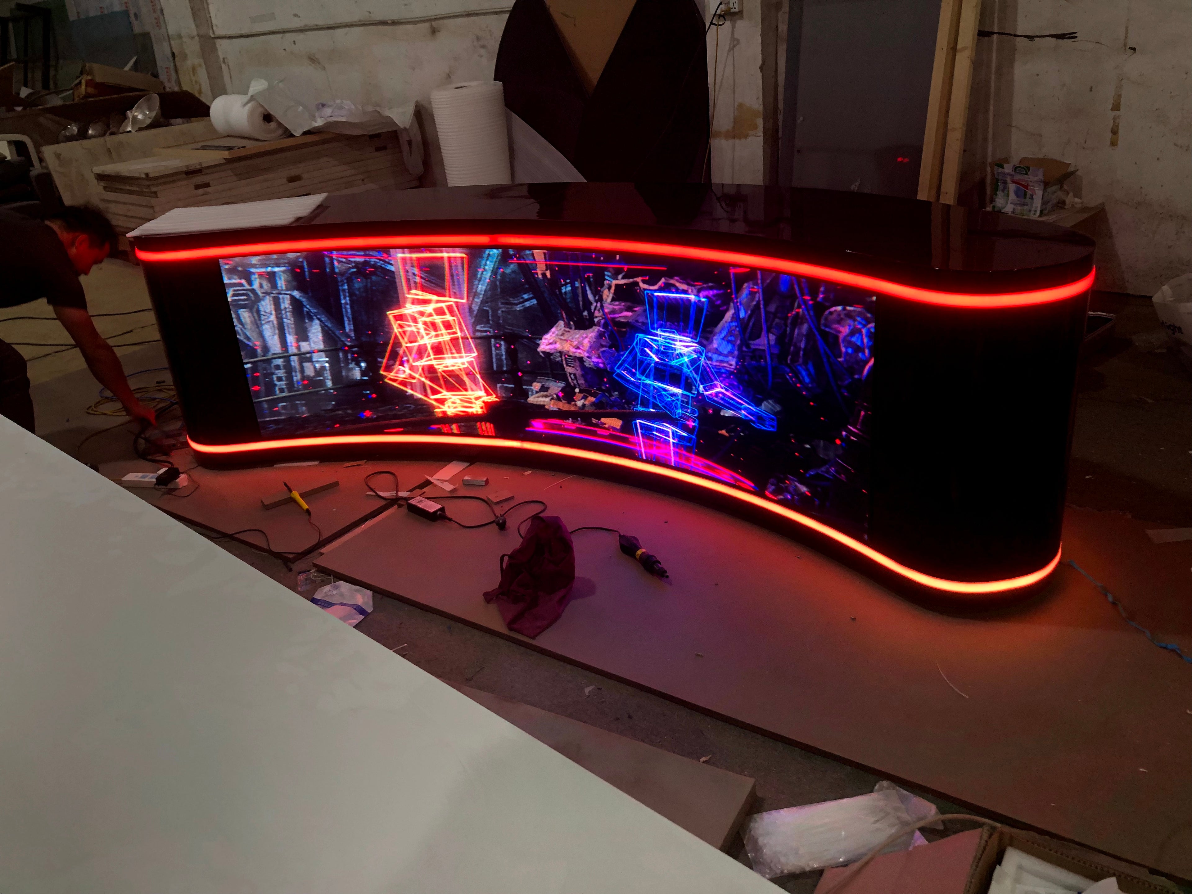 Color LED Screen TV Studio Reception Desk