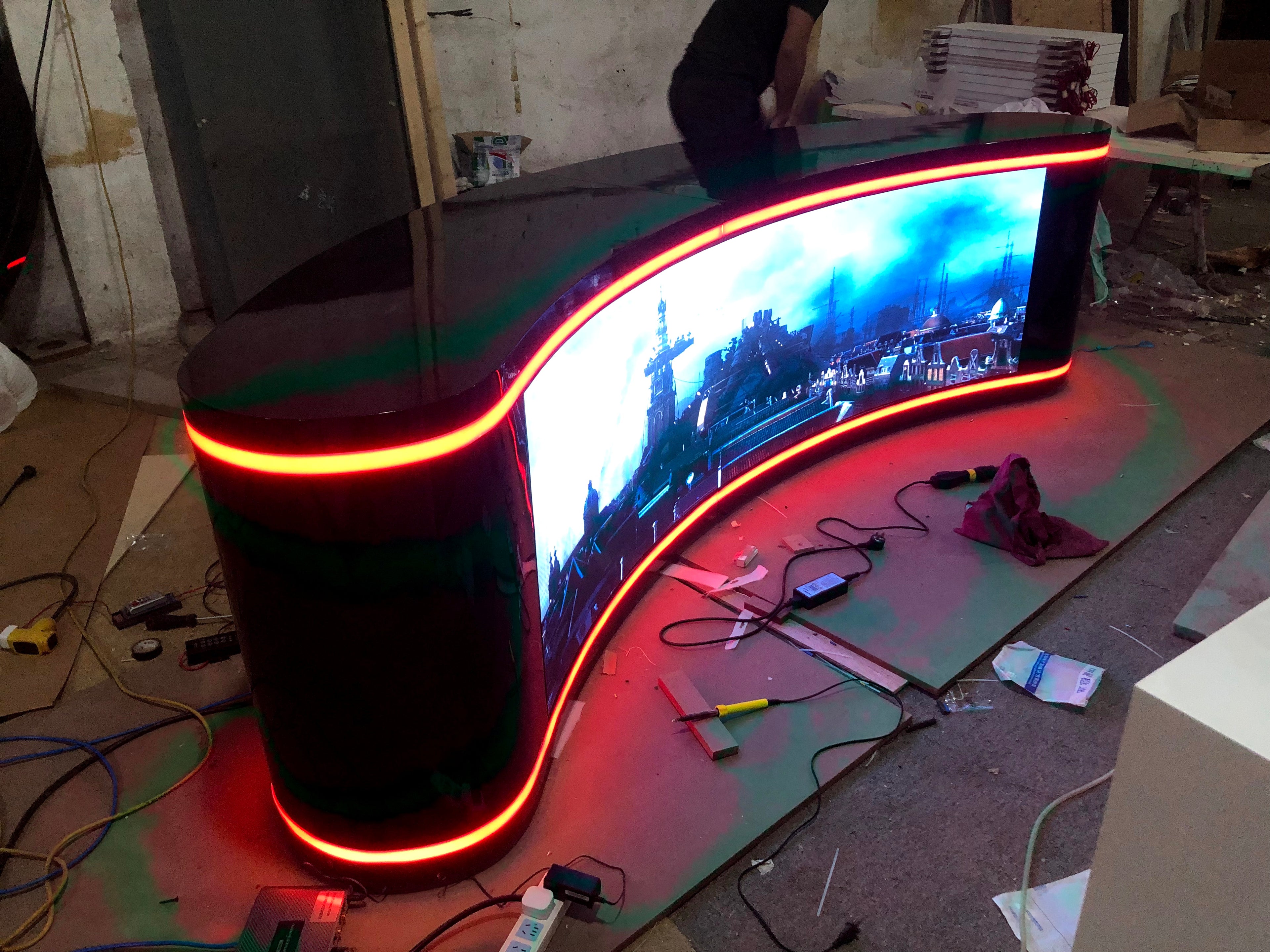 Color LED Screen TV Studio Reception Desk