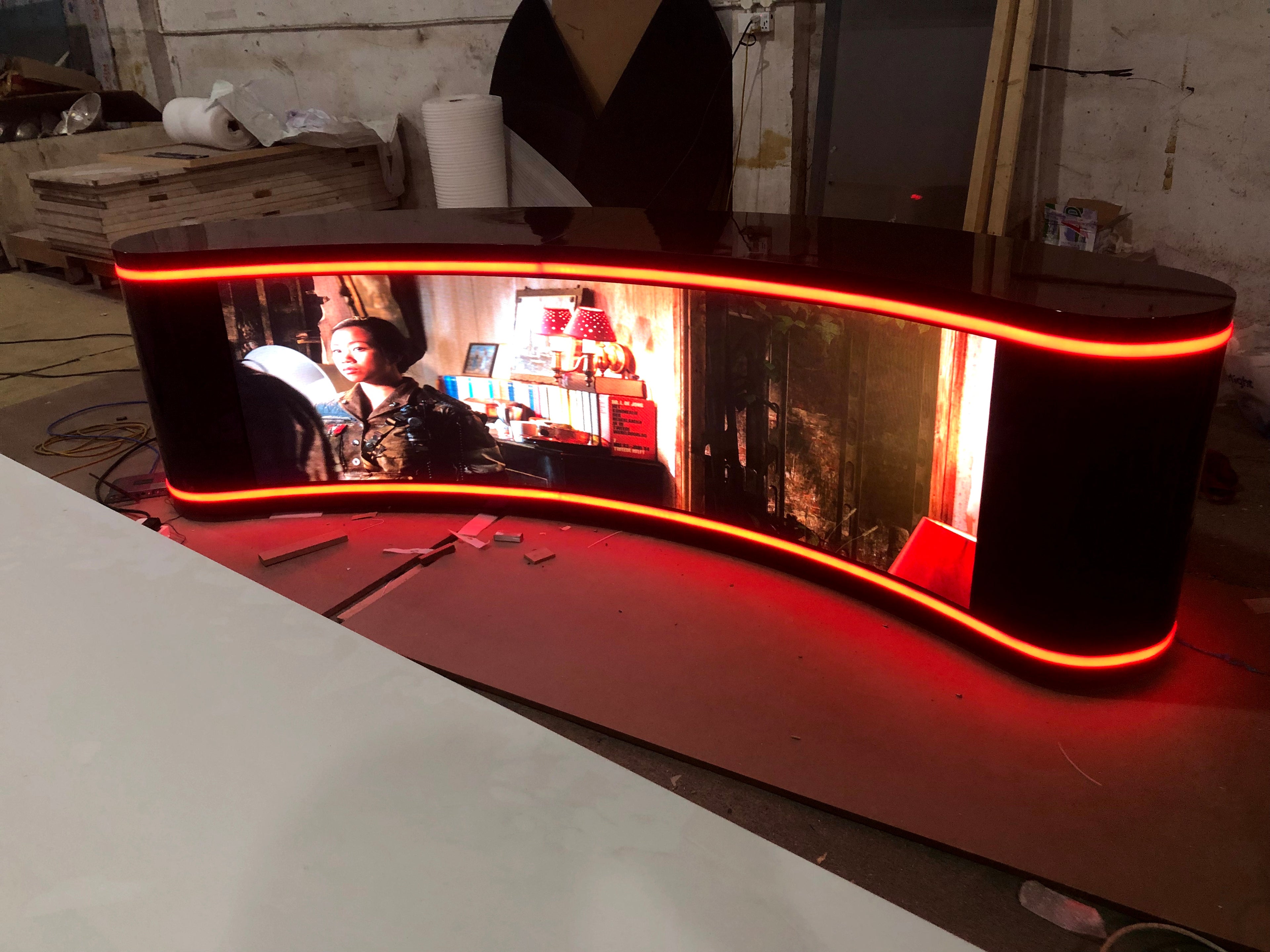 Color LED Screen TV Studio Reception Desk