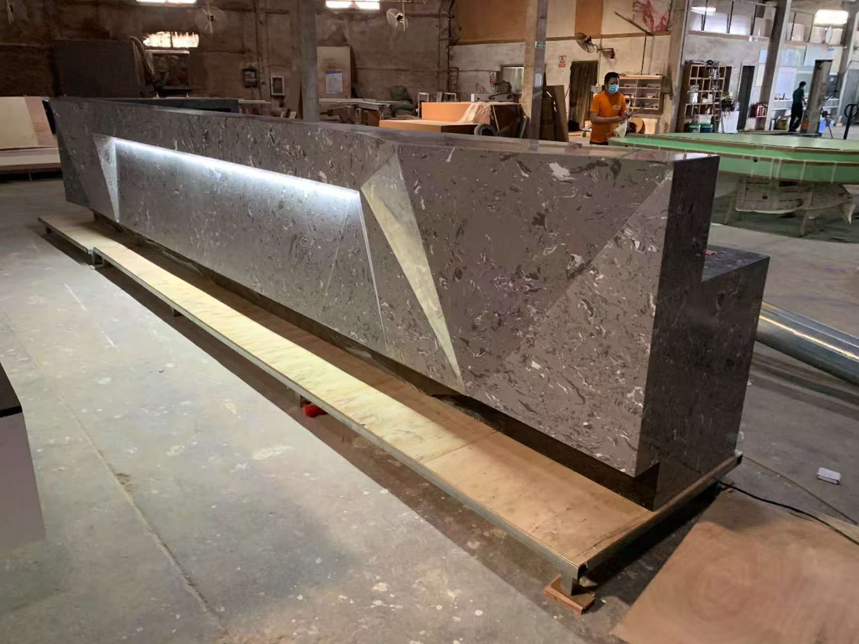 L-shaped gray LED luxury European and American reception desk