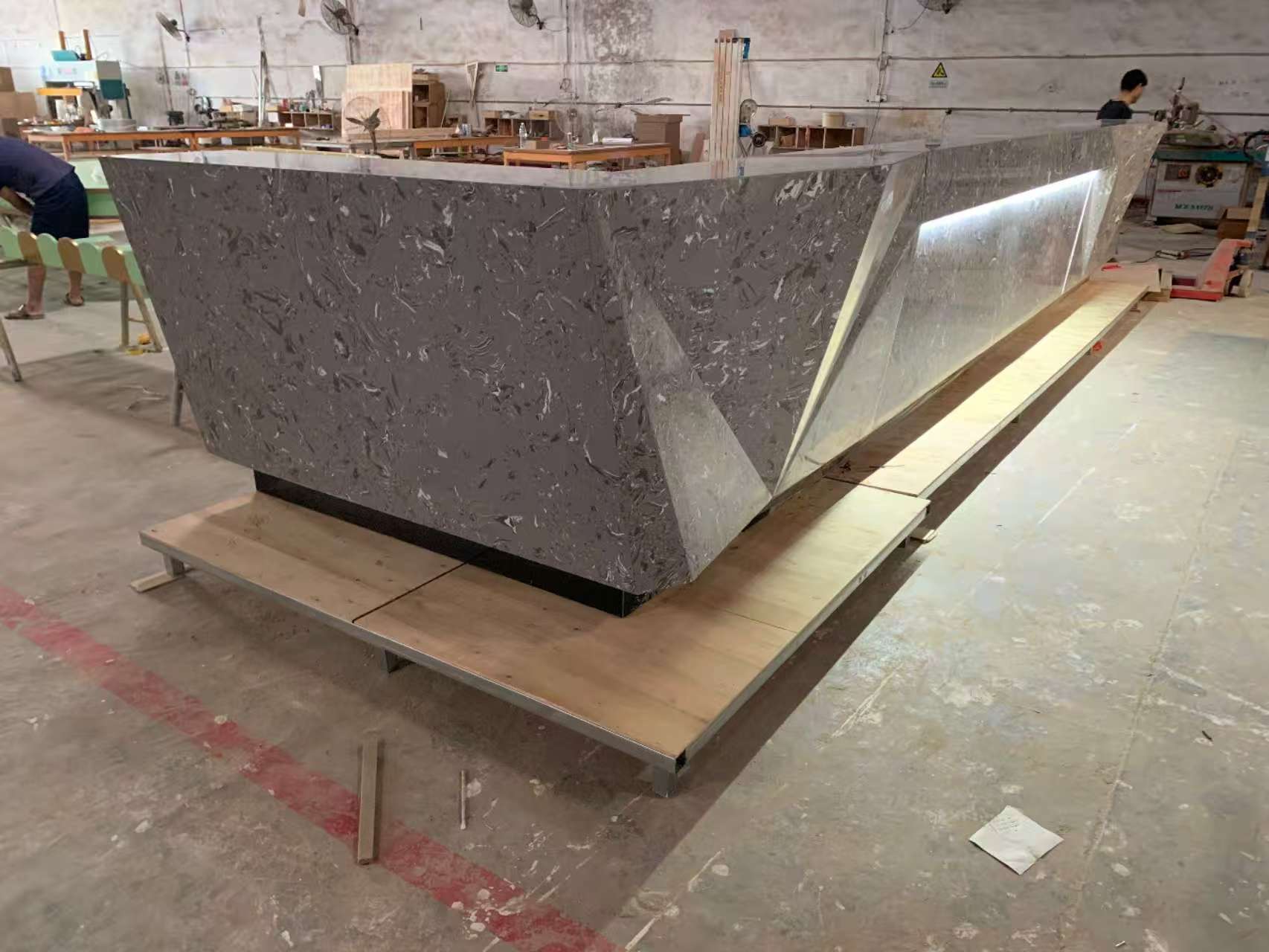L-shaped gray LED luxury European and American reception desk