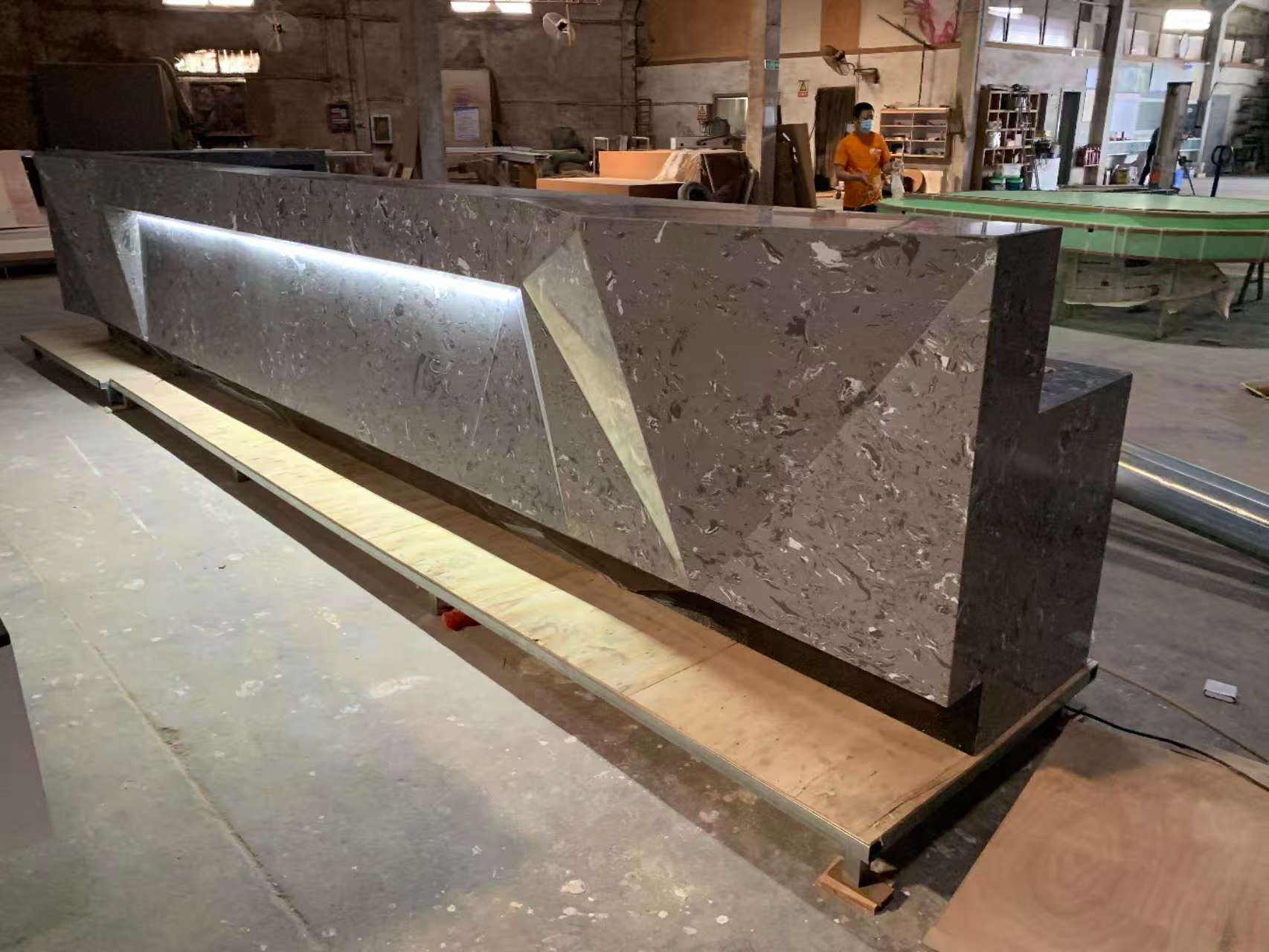 L-shaped gray LED luxury European and American reception desk