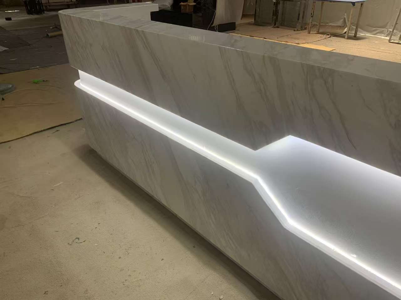 ADA compliant solid surface quartz lighted reception desk