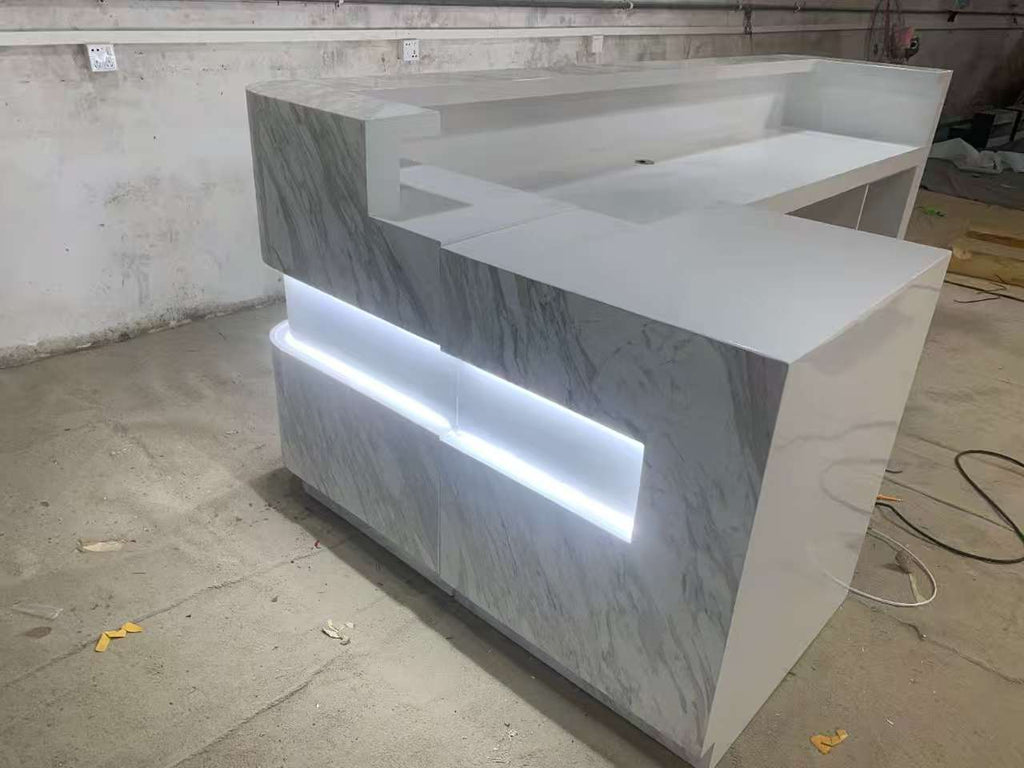 ADA compliant solid surface quartz lighted reception desk