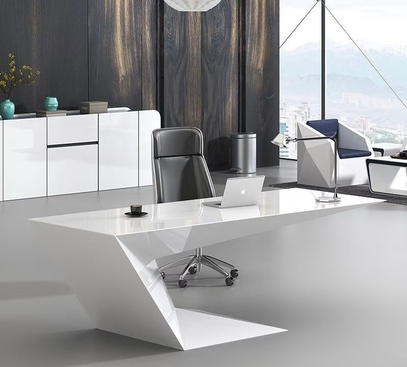 Z-shaped white manager desk