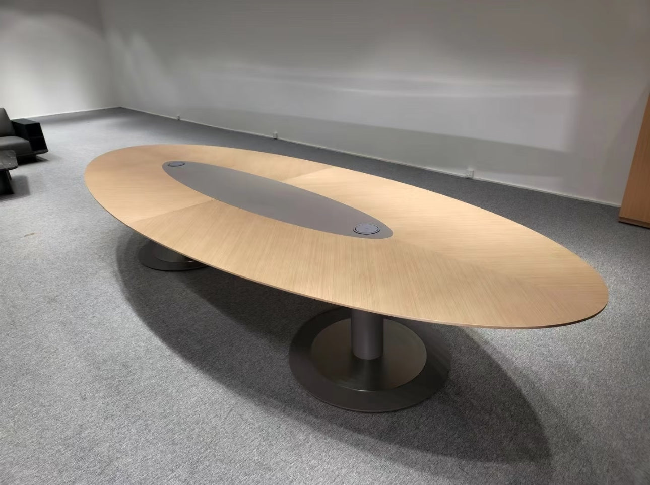 Oval wooden conference table