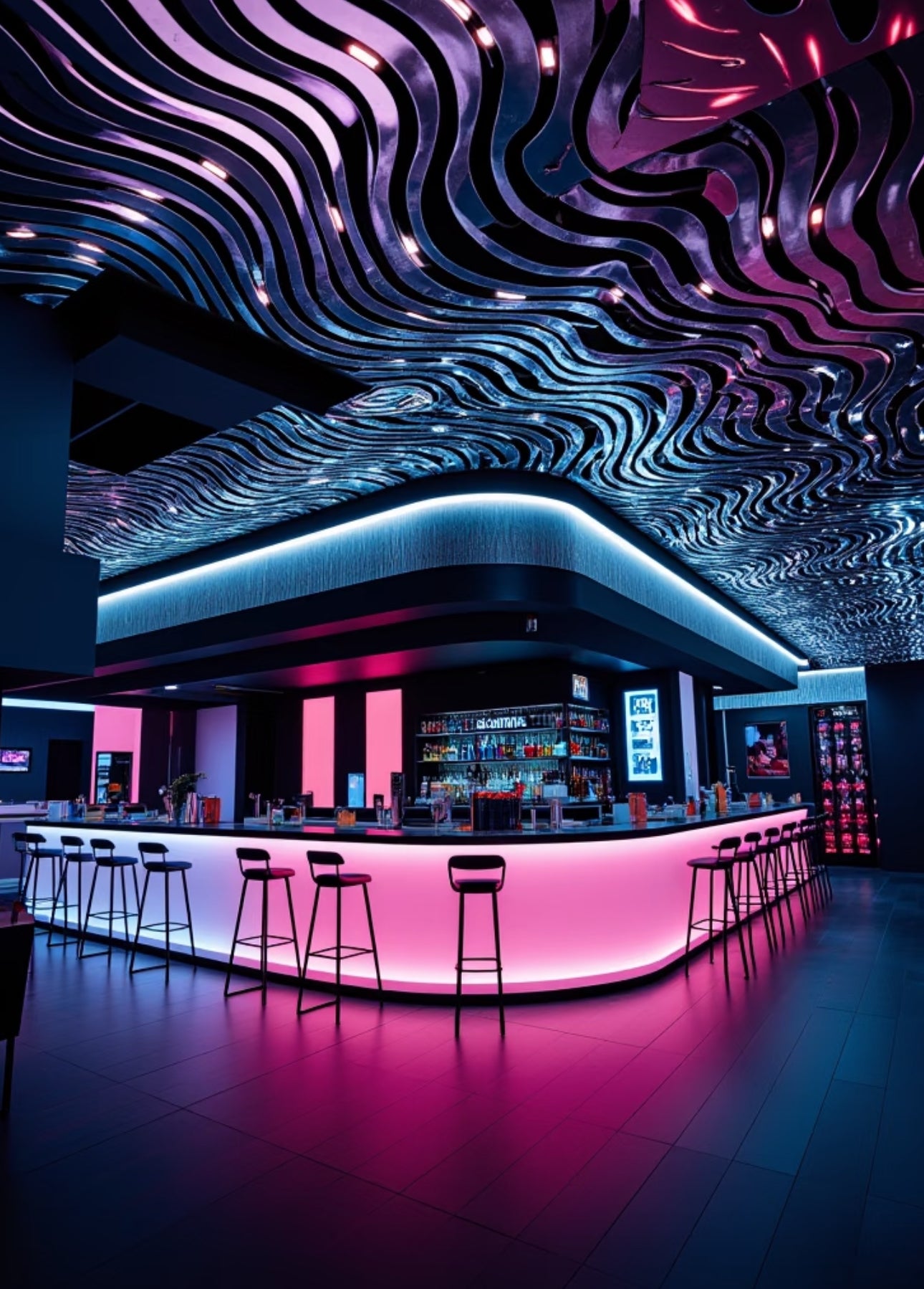 Cyberpunk bar reception desk