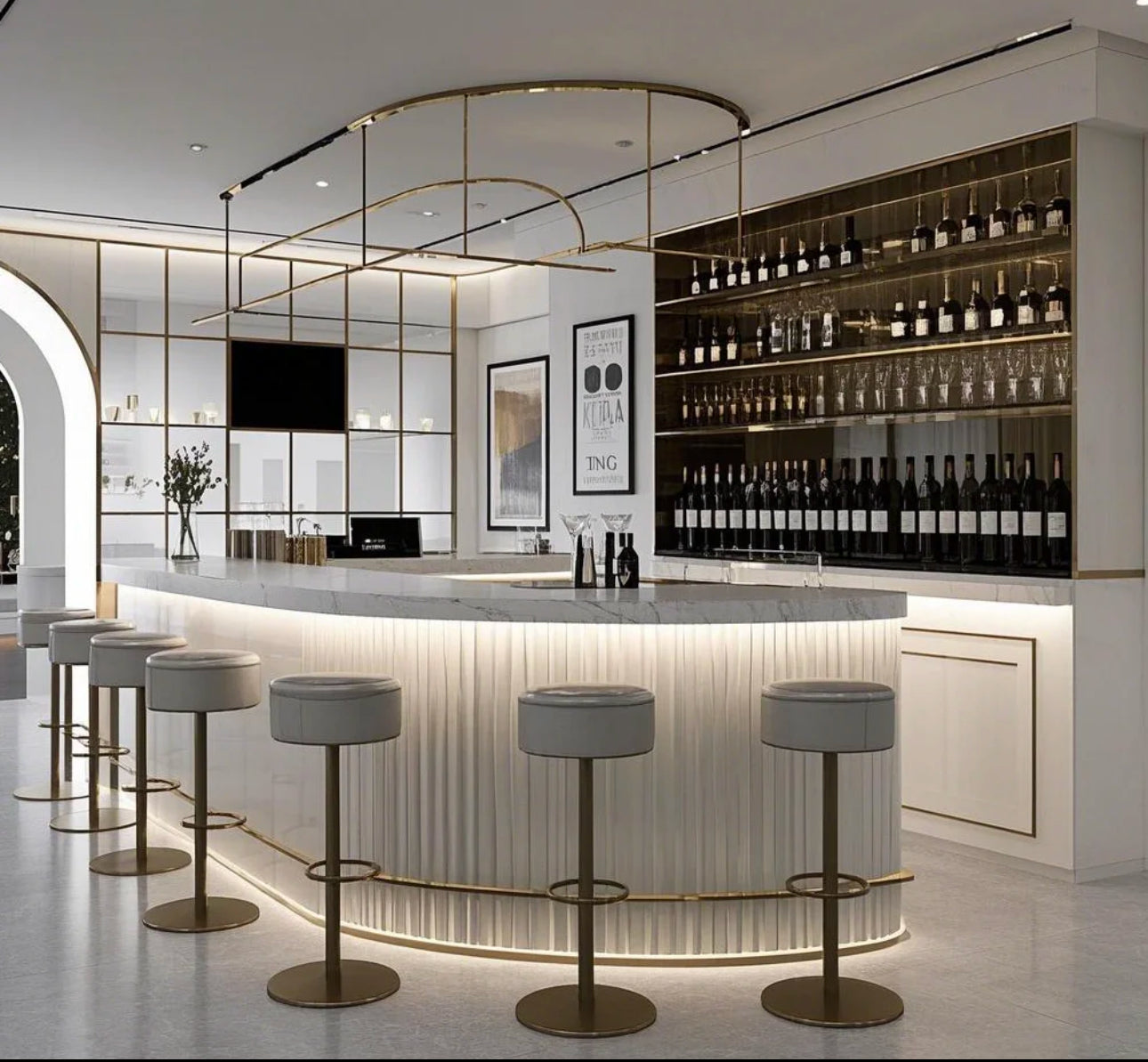 Corian white surface bar counter