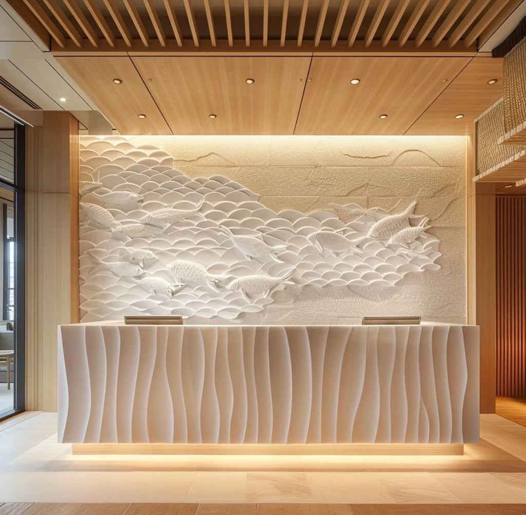 Imitation stone creative fiberglass shaped reception desk