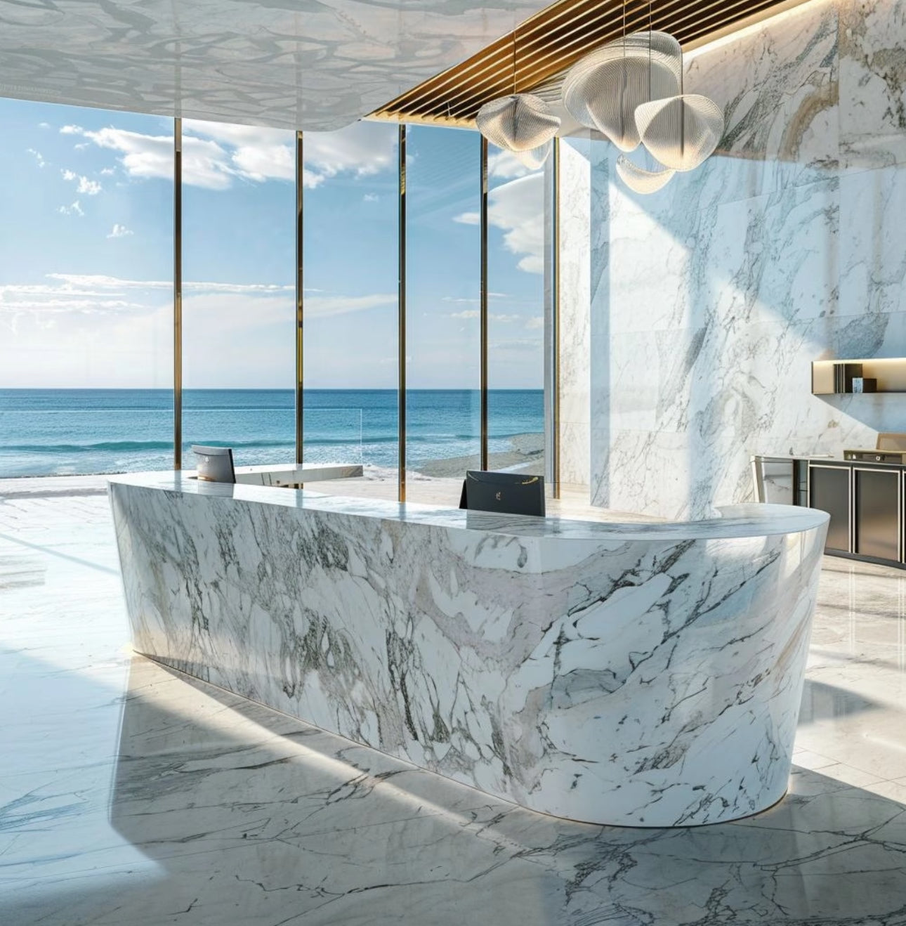 Arc emerald green slate marble multifunctional reception desk
