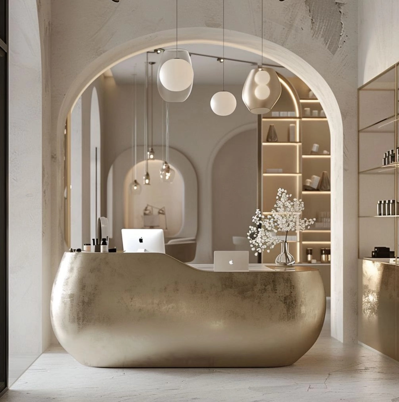 Light luxury high-end oval golden egg reception desk