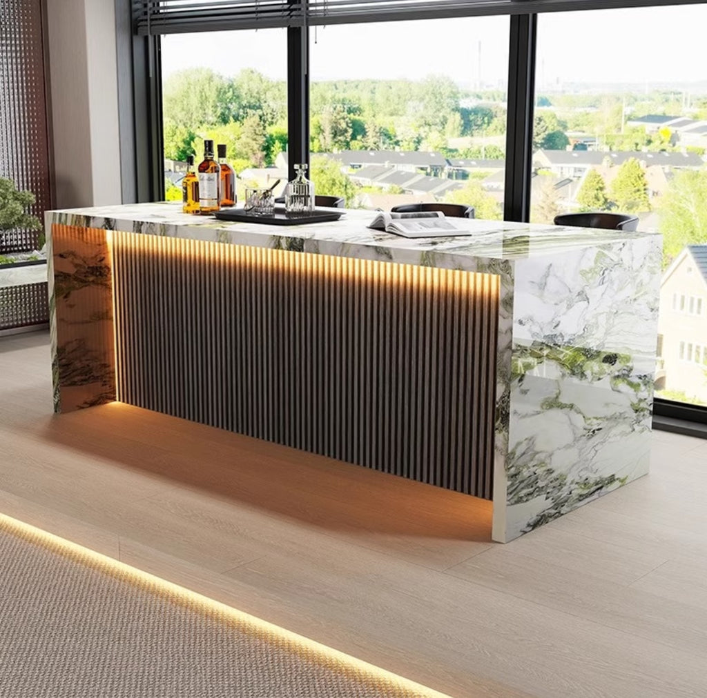 Marble slate wood grille island