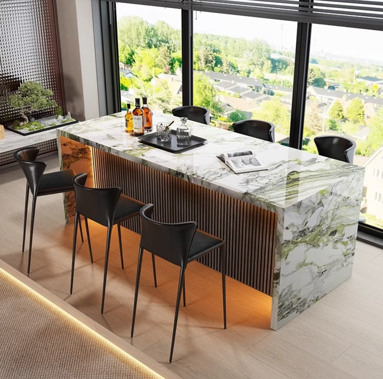 Marble slate wood grille island