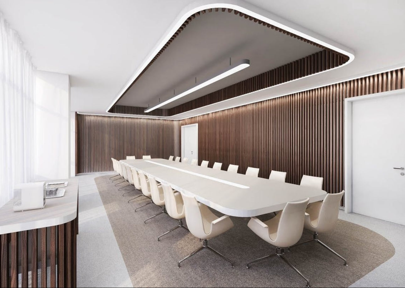 Large group white conference table for 24 people